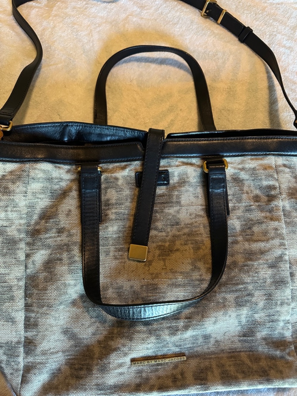 Marc by Marc Jacobs Beige Canvas Tote with Black Leather Trim